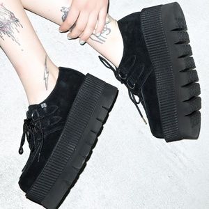 T.U.K. BLACK SUEDE MONDO LUG SOLE CREEPERS